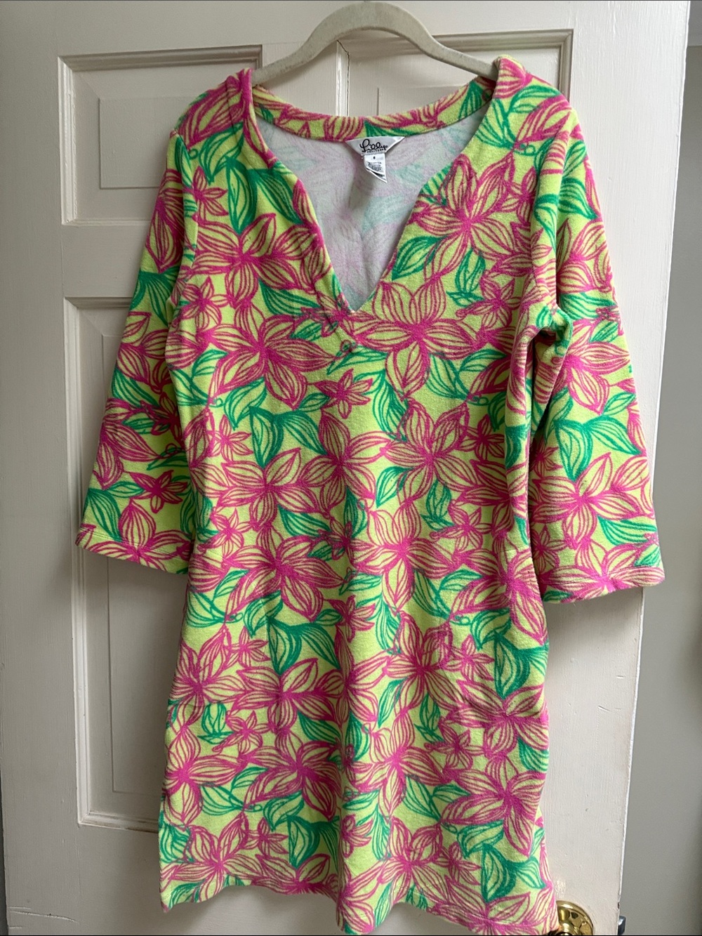 Lilly Pulitzer Neon Floral V-Neck Top - Pink, Green & Yellow